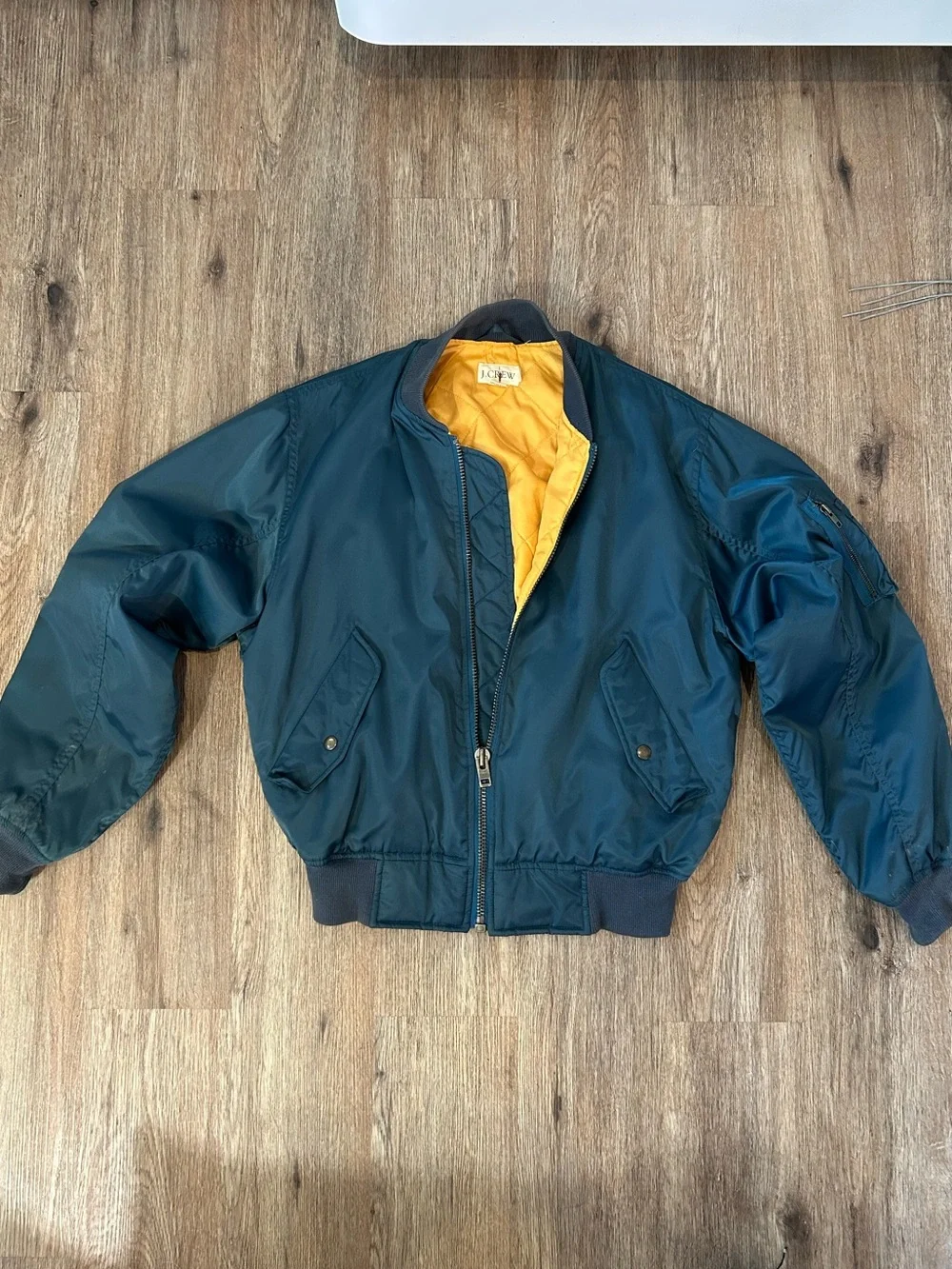 J. Crew Teal Bomber Jacket with Yellow Lining